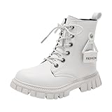 IWIHMIV Little Girls Riding Boots Fashion Short Ankle Boots Outdoor Non Slip Lace Up Dress Booties with Zipper（White,1