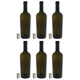 Flaschenland 6er Set 750 ml Weinflaschen Imperiale antikgrün aus Klarglas inklusive Naturkorken ideal für Wein Abfüllung Lagerung und Präsentation