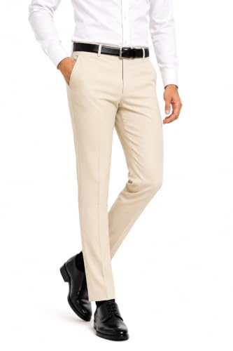 Image of Men's Stretchable Solid Plain Formal Trousers - Regular Fit Stylish Pants for Office & Party, Fashionable Dress Trousers for Men