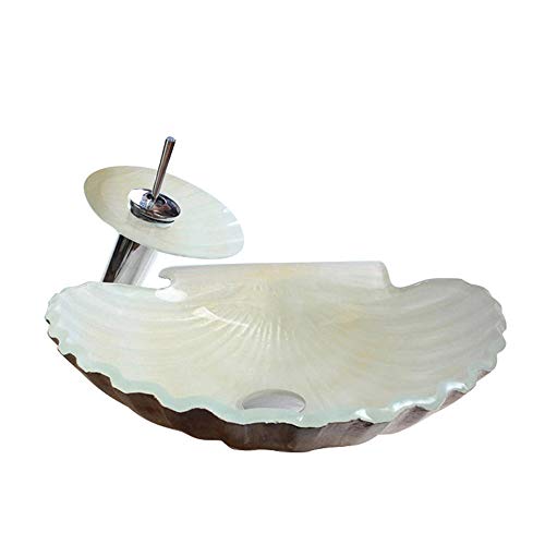 GLJTUO Lavabo de Salle de Bain, Vasque en Verre trempé, Vasque décorative à Poser, Vasque Simple, Vasque avec Robinet