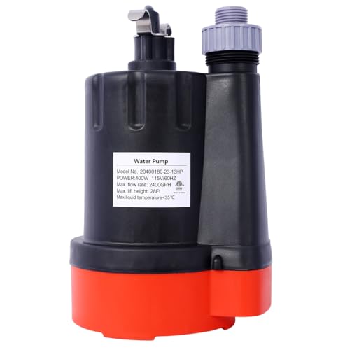 Submersible Water Pump, 1/3HP 2500GPH Thermoplastic Utility Pump Portable Electric Water Pump Sump Pump, With 10 Feet Power Cord