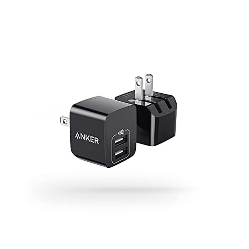 Anker 2-Pack Dual Port 12W USB A Charger Block with Foldable Plug, Charging Box Brick, Cube for iPhone 16 15 14 13 12 Pro Max, Galaxy S22 S21 Note 20 Black