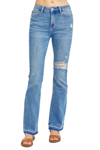 Judy Blue Mid Rise Distressed Released Hem Bootcut Jeans2
