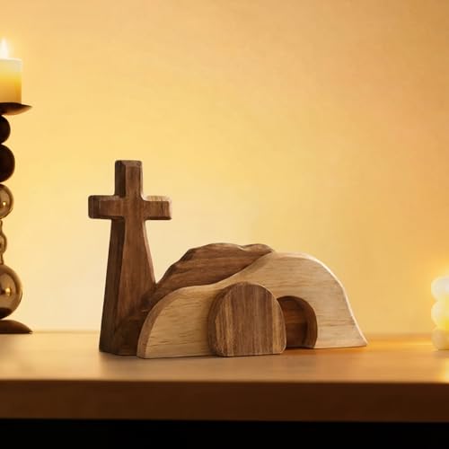 Generisch Das Leere Grab Osterdekoration Aus Holz - Auferstehungsszene Jesus-Krippe Set | Religiöse Tischfiguren Für Frühling | Osterszene Deko Für Kaminsims Fensterbrett Schreibtisch Familienfeier
