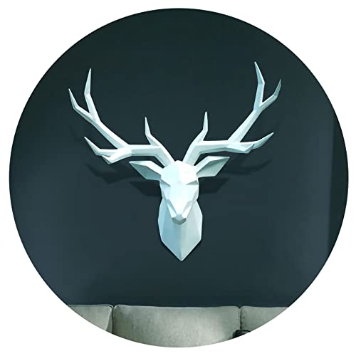 Cabeza De Ciervo Para Pared Blanco, Cabeza De Ciervo Cabezas Decorativas, Animales Geometría Cabeza De Ciervo, Creativo Cabeza De Ciervo Escultura De La Pared, Decoración De Cabeza De Ciervo De Resina Cover