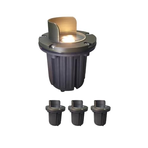 MALORY Brass Top Cover Landscape Well Lights, (6''H) 12V Low Voltage Outdoor In Ground Lights,Anti-Glare Landscape Lighting for Pathway, Driveway and Garden (Shield Top, 4-Pack Without Bulb)