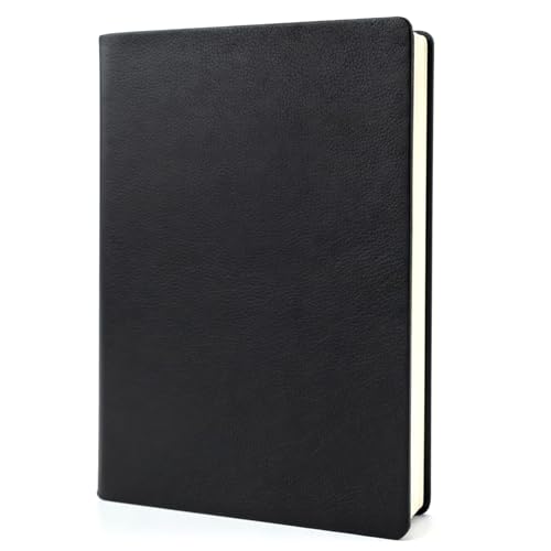 Image of GLUN Soft Touch PU Leather A5 Notebook, Black Cover Portable Pocket Diary Notepad with Schedule, 252 Writing Pages for Home, School & Office Use