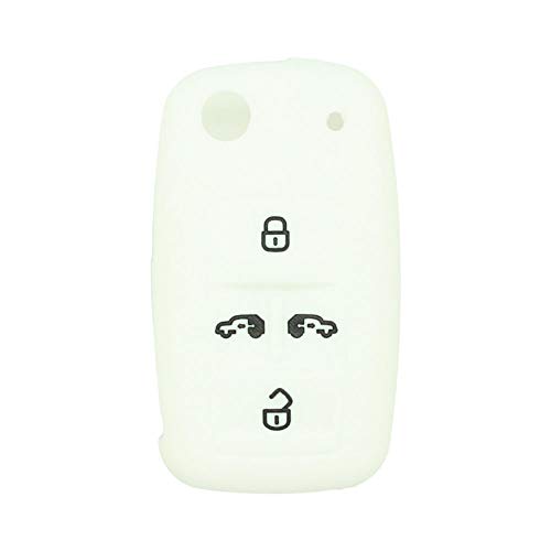 BROVACS Silicone Cover Protector Case Holder Skin Jacket Compatible with VOLKSWAGEN Multivan Sharan Caravelle Transporter Caddy SEAT Alhambra 4 Button Flip Remote Key Fob CV9808 White