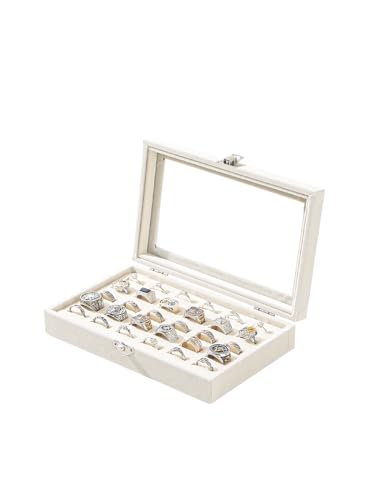 Adugay Ring Display Case Jewelry Ring Organizer Box For Rings Ring And Earring Holder Box For Girl Velvet Ring Display Tray (Beige 30 slots) QF010