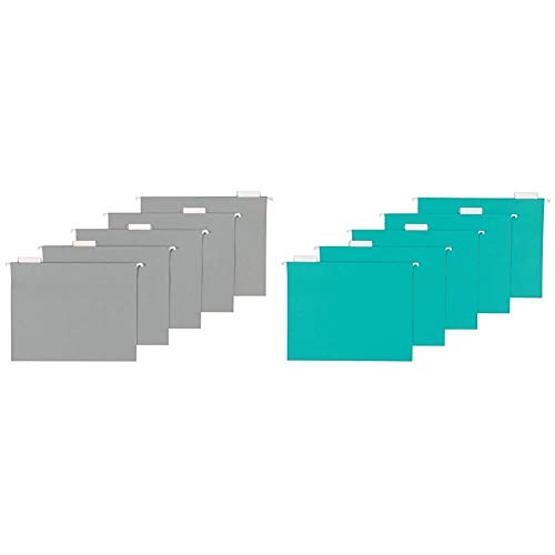 AmazonBasics Hanging Folders, Letter Size, Gray, 25-Pack & Hanging Folders, Letter Size, Aqua, 25-Pack