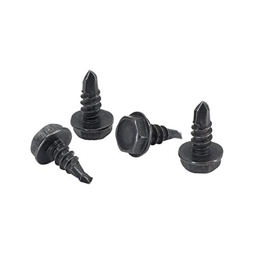Image of #8 x 1 /2 in. Black Exterior Self Drilling Screws, Hex Washer Head (100 pcs) by Makers Bolt