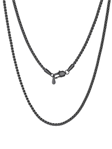 PROSTEEL Black Necklace for Men 2mm Thin Chain No Tarnish Layered Long Necklace 28inch