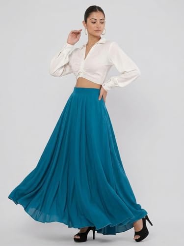 Image of JYESHTA Women's American Crepe Flared A Line Stitched Long Skirt with 12 Mtr Flare 40 in Height | Skirts for Women Long Length | Long Skirts for Girls