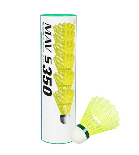 Image of Mavis 350 Green Cap Nylon Shuttlecocks (Yellow) Pack of 6