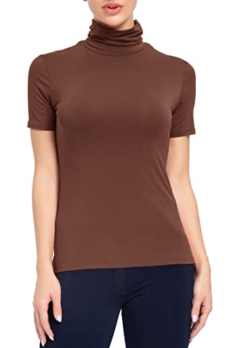 Image of AUHEGN Women's Mock Turtleneck Top Short Sleeve Lightweight Active T-Shirt (S-XXL)