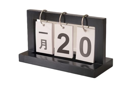 Apaeofl万年カレンダー 木製 卓上 日めくり おしゃれ ずっと使える ウッド カレンダー インテリア ゴールド 装飾 飾り オフィス ホーム レストラン 喫茶店 カフェ (ブラック)
