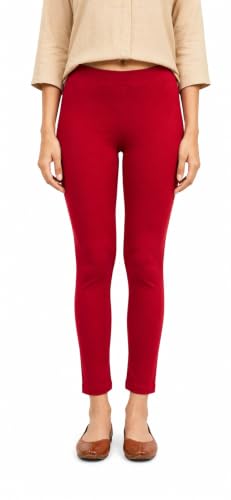 Image of Women's Cotton Lycra Ankle Length Leggings | Regular Rise, Soft 4 Way Stretch Fabric | Casual & Ethnic Wear