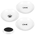 Radsocken 3PCS Ceramic Cat Bowls, Wide Shallow Cat Food Dishes with Non-Slip Silicone Bottom, Anti Whisker Fatigue Kitten Dishes Set for Indoor Cats small dog, Cat Plates for Food and Water