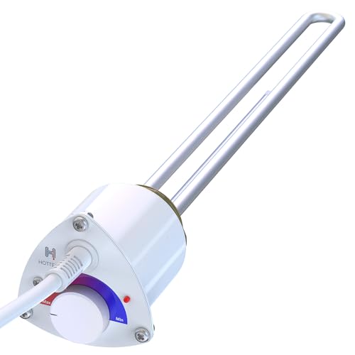 Hottech Electric Immersion Heater Rod for Boiler Boiler - Heating Cartridge with Uni-Schuko Plug and Temperature Controller Water Thermostat Heat Exchanger, White, 230 V, 1500 W, 5/4 Inch