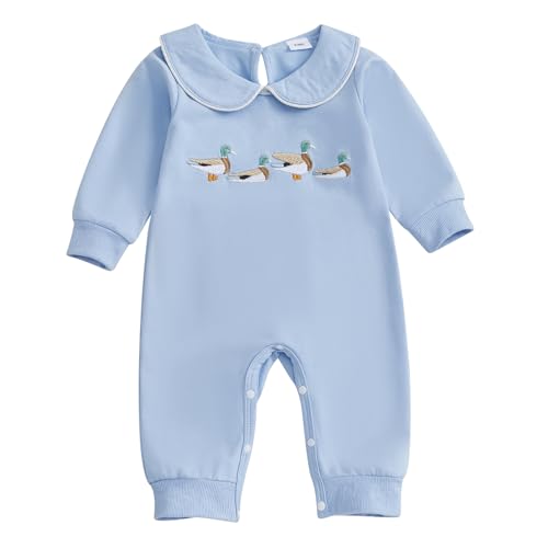 Infant Baby Boy Outfit Duck Hunting Long Sleeve Romper Jumpsuit Peter Pan Collar Fall Bubble Clothes