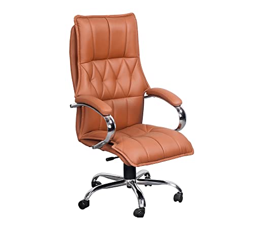 Image of High Back PU Leatherette Director Chair | Executive & Manager Chair | Chrome Base Revolving Chair | Adjustable Height & Arm Rest | Ergonomic & Comfortable | Brown