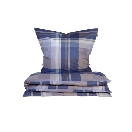 Schiesser Bettwäscheset Todd - Feinbiber - 2-teilig - 135 x 200 cm - Braun-Blau