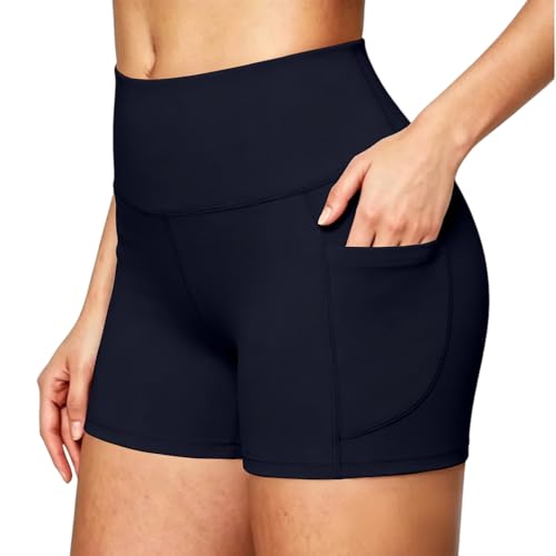 Yoga Shorts with Pockets for Women Comfy Soft Outdoor Sports Gym Workout Running Biker Shorts Short High Waisted Tummy Control Leggings for Women Stretchy Athletic Short Spandex Fitness Leggings