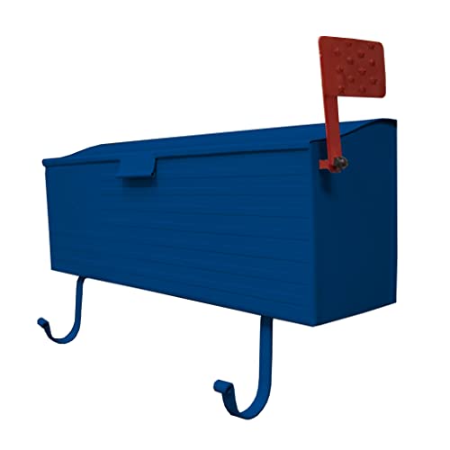 Image of Oakland Living AZ620-BLUE Blue Patriotic Metal Outgoing Mail Flag and Newspaper Hangers Wall Mounted Mailbox