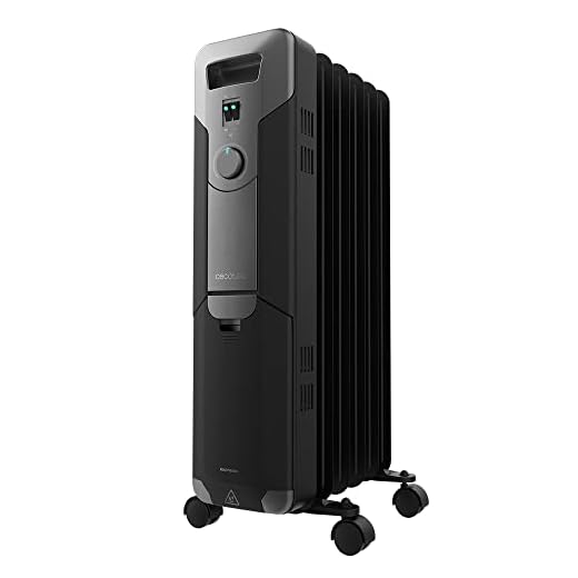 Cecotec Radiador Eléctrico de Aceite ReadyWarm 5000 Space Black. 5 Módulos, Bajo Consumo, 1000 W, 3 Niveles, Recogecables, Control Sencillo, Asa, Ruedas, Sistema de Seguridad, 12 m²