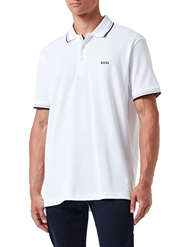 BOSS Herren Paddy Poloshirt aus Baumwoll-Piqué mit Kontrast-Logo Weiß L