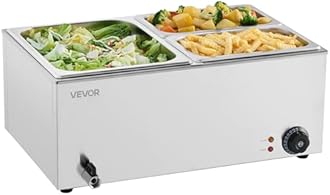 VEVOR 3-Pan Commercial Food Warmer, 24QT Electric Steam Table, 1200W Professional Countertop Stainless Steel Buffet Bain Marie with 86-185°F Temp Control for Catering and Restaurants, Silver
