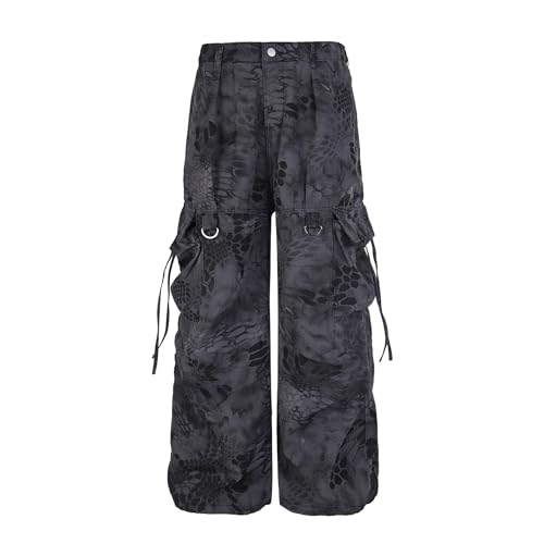 Men's Casual Cargo Pants Snake Print Elastic Waist Vintage Oversize Pants Streetwear