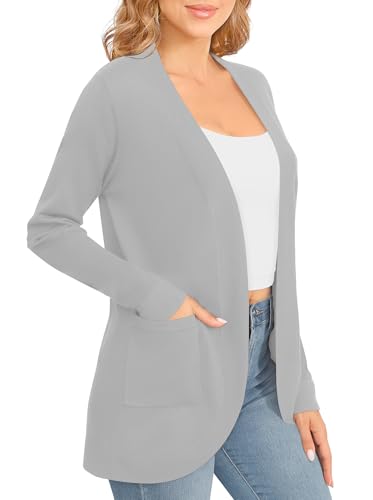 Image of EXCHIC Women's Long Sleeve Lightweight Knit Sweater Cardigan Curved Hem Open Front Cardigans with Pockets