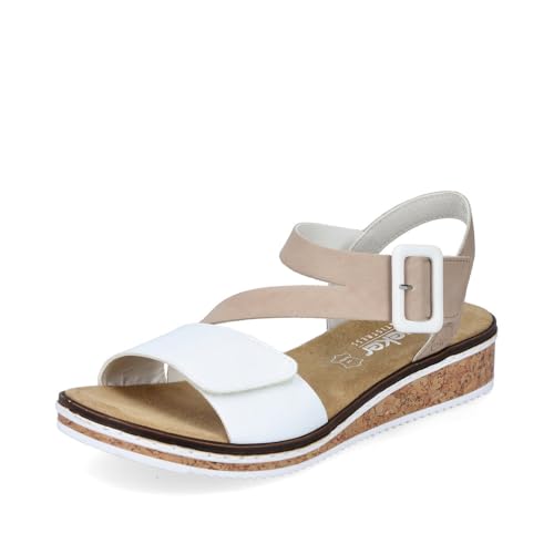 Rieker femme Sandales V3660, dame Sandales fines,chaussure d'été,sandale d'été,confortable,plate,blanc (weiss kombi / 80),39 EU / 6 UK