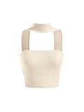 Milumia Women Strapless Halter Crop Tube Top Rib Knit Sleeveless Party Club Tops Apricot Medium