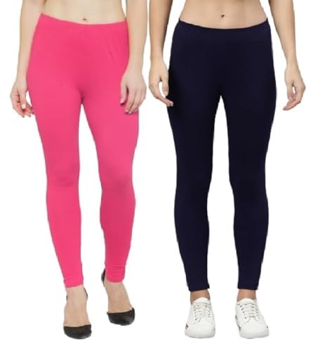Image of ZAYANQA Combo of 2 Slim Fit Women /Girls Solid Stretchable Cotton Ankle Length Leggings with Ultrasoft Wide Elastic Waistband |Comfortable |Fashionwear|