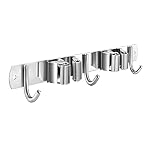 Broom and Mop Holder Wall Mounted, Broom Hanger Storage Rack, Stainless Steel Mop Hanger, Dustpan Holders with 2 Racks and 3 Hooks, Heavy Duty utility hooks for hanging brooms and mops
