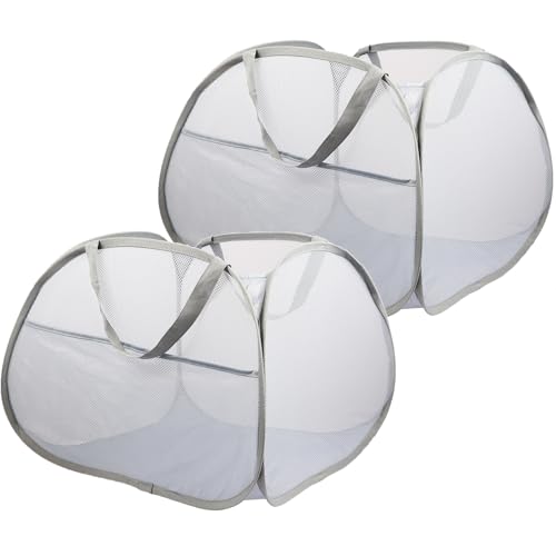 Image of 2 Pack Collapsible Laundry Baskets, 90L Large Foldable Laundry Basket, Durable Mesh Pop Up Hampers for Laundry, Dirty Clothes Laundry Hamper for Bedroom, Bathroom, Dorm, Laundry Room, Travel Grey