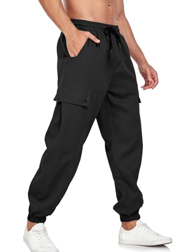 YYA Men's Streetwear Cargo Pants with Flap Pockets & Drawstring Elastic Waist Trouser Casual & Techwear Joggers S-XXL2