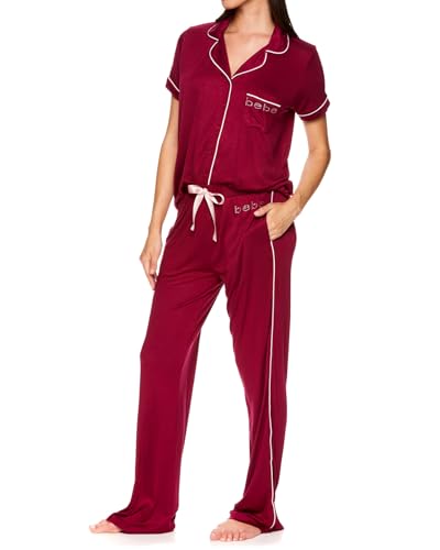 bebe Button Down Pajamas for Women, Long Sleeve Button Up Pajamas with Pants, Ladies Sleepwear PJ Set