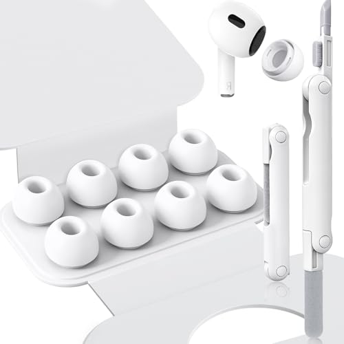 flintronic 4 Pares de Almohadillas de Repuesto para Air/Pods Pro 3, 4 Pares Almohadillas Air/pods Pro Air/pods Pro 3, 3 in 1 Kit de Limpieza, Tapones de Silicona de Almacenamiento Portátil, Estuche
