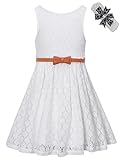 BINPAW Big Girls Dress Sleeveless Vintage Flower Lace Dress for Wedding Party Evening Gown Pageant Gowns, A-White, 11-12 Years =Tag 170
