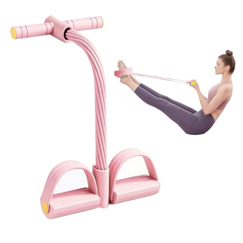 Ruayia Bauchtrainer, Elastisches Seil mit Fußpedal, Sit-Up Trainingsgeräte Bodybuilding Expander, 6 Tubes Gummi Elastische Zugseil, Bauchtrainer für Zuhause, Yoga, Fitness - Rosa