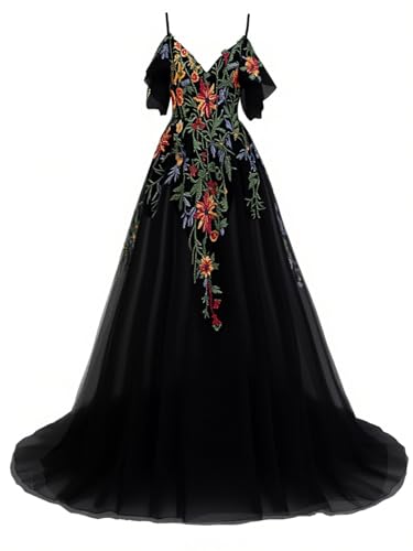 Floral Tulle Wedding Dresses for Bride 2025 Colorful Embroidered Wedding Ball Gowns V Neck Lace Bridal Dress