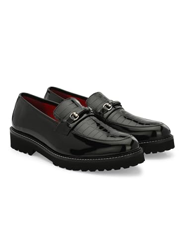 Image of San Frissco Men's Loafers Glossy Shine Shoes with Buckle /Anti-Slippery Wrinkle Free Synthetic Upper Slip-On Loafers /Stylish Lightweight and Comfortable Formal Shoe