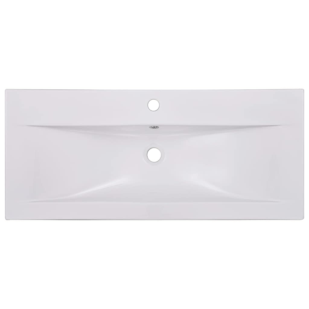 vidaXL Lavabo Encastrado Cerámica Decoración Baño Casa Interior Hogar Accesorios Fontanería Diseño Moderno Elegante Funcional Blanco 91x39.5x18.5cm