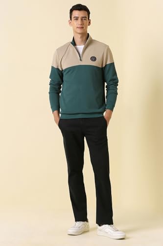 Image of Allen Solly Men's Cotton Blend Casual Sweatshirt with Half Zip and Straight Pocket