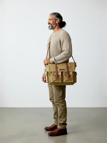 Image of The House of tara Canvas Messenger bags Large | Cotton Sling One Side Shoulder Bags for Men & Women with Adjustable Crossbody strap, Padded Partition & 4 External Pockets