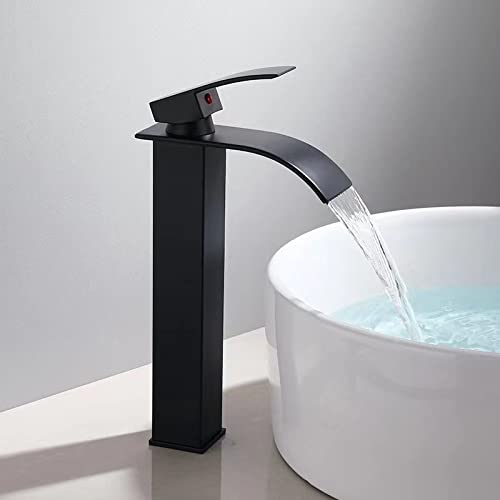 Mitigeur de lavabo en acier inoxydable noir robinet haut de salle de bains chic