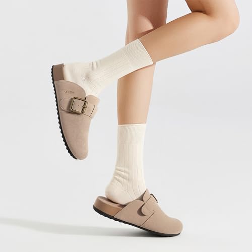 Stelle Suede Clogs for Women Men Potato Shoes with Arch Support Leather Cork Footbed Mules Slip on Home Slippers(Taupe,8) — view 2